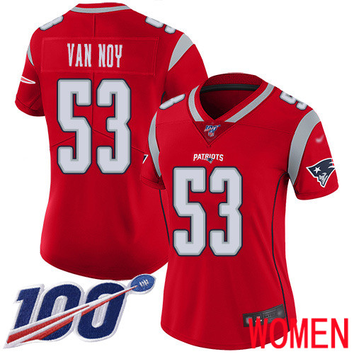New England Patriots Football #53 100th Season Inverted Limited Red Women Kyle Van Noy NFL Jersey
